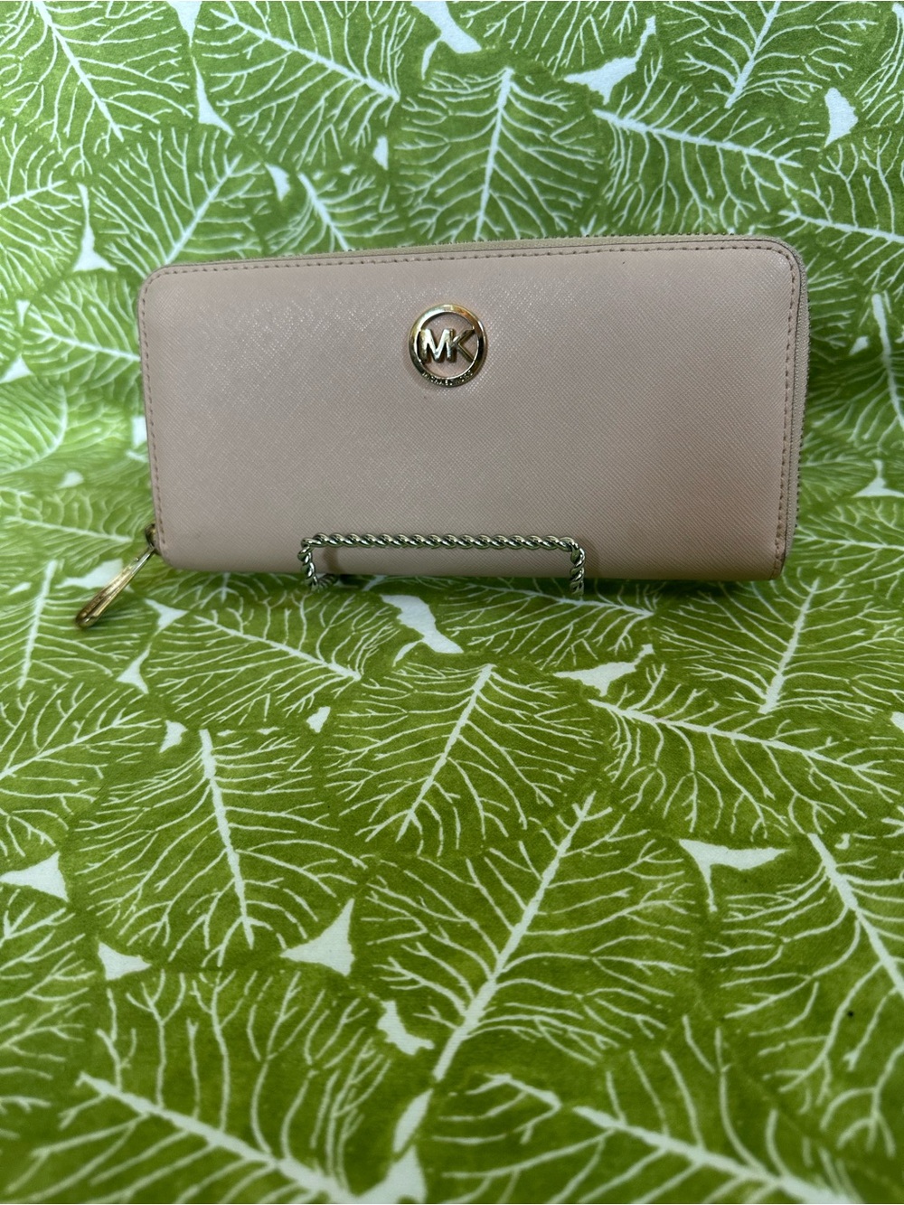 Michael Kors Light Blush Saffiano Zip Wallet with Gold Logo